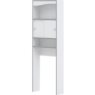 VESSA Meuble WC ou machine a laver - Blanc et Taupe - 2 portes couliss