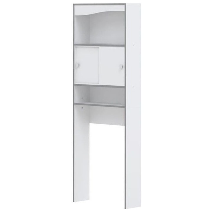 VESSA Meuble WC ou machine a laver - Blanc et Taupe - 2 portes couliss