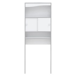 VESSA Meuble WC ou machine a laver - Blanc et Taupe - 2 portes coulissantes + 3 niches - L 64 x P 19 x H 178 cm - SYMBIOSIS