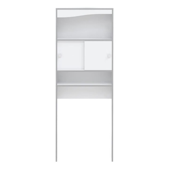 VESSA Meuble WC ou machine a laver - Blanc et Taupe - 2 portes couliss