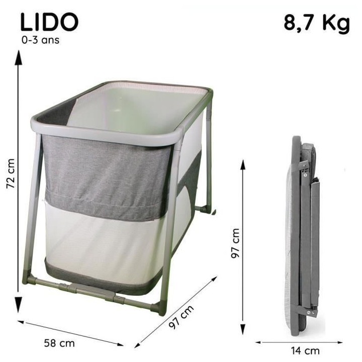 NANIA Lit bébé pliant LIDO 3 en 1 – berceau, lit pliant et parc b