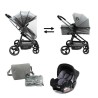 NANIA Poussette Giulia - Nacelle + Siege auto BEONE 0+ - Sac a langer + Habillage pluie - Des la naissance - Jusqu'a 15kg - Gris