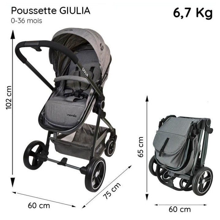 NANIA Poussette Giulia - Nacelle + Siege auto BEONE 0+ - Sac a langer