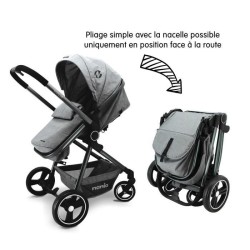 NANIA Poussette Giulia - Nacelle + Siege auto BEONE 0+ - Sac a langer + Habillage pluie - Des la naissance - Jusqu'a 15kg - Gris