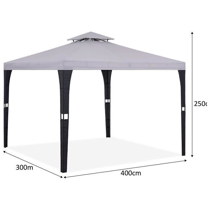 Tonnelle de jardin - 3 x 4 x H.2,5 m - Structure Acier & PE tressé et