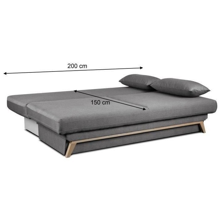 Canapé convertible avec coffre - Tissu Gris - L 202 x P 98 x H 98 cm