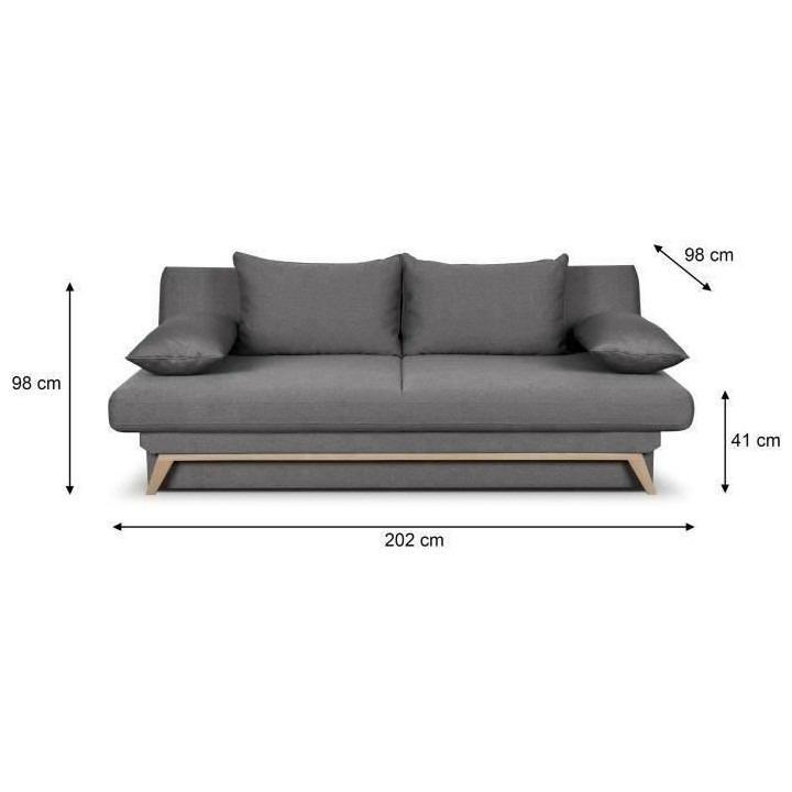 Canapé convertible avec coffre - Tissu Gris - L 202 x P 98 x H 98 cm