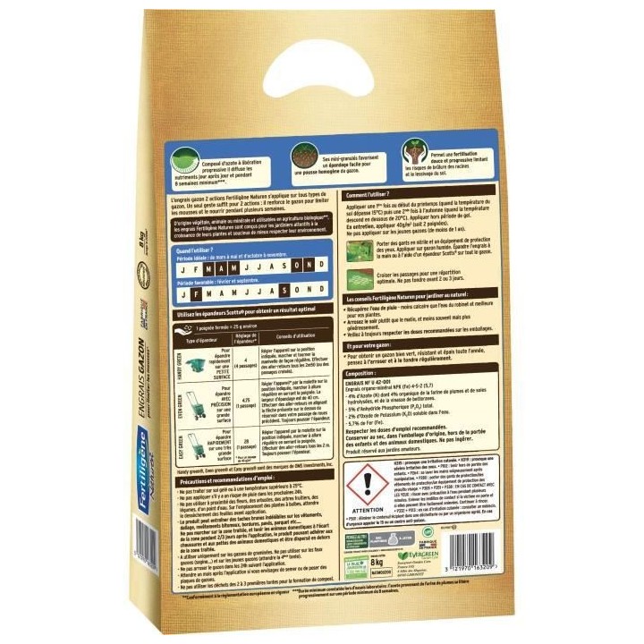 NATUREN Engrais Gazon Organique 2 en 1 - 8kg
