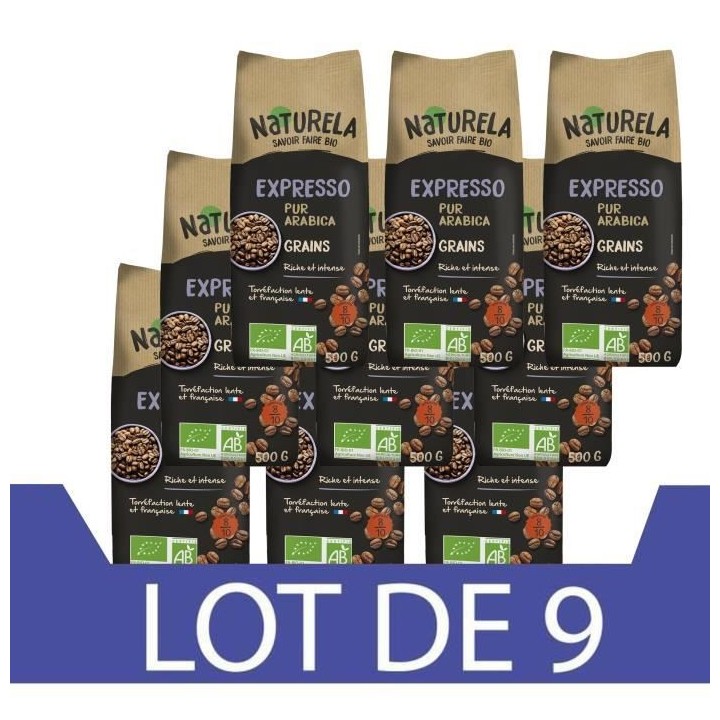 Lot de 9 NATURELA Café en grain Expresso Pur arabica - 500g