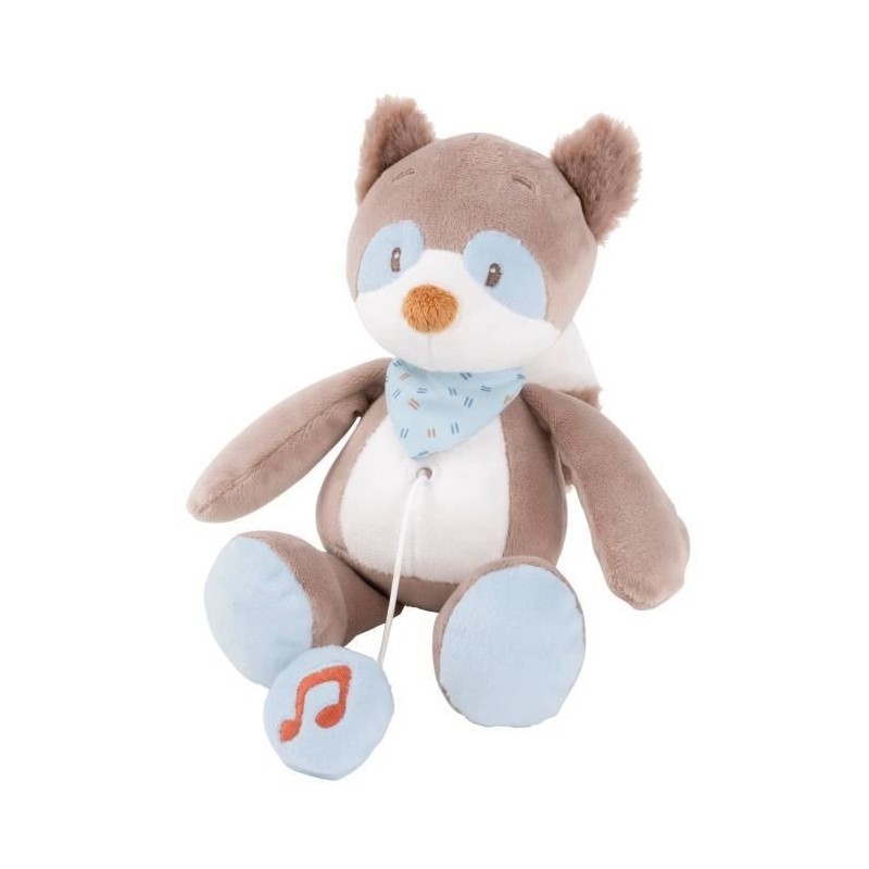 NATTOU Mini-peluche musicale Bob le raton laveur - 100% polyester - 20 cm - Des la naissance