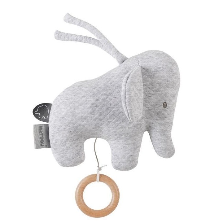 NATTOU Doudou Musical jacquard Tembo - 18 x 21 cm - En coton - Gris