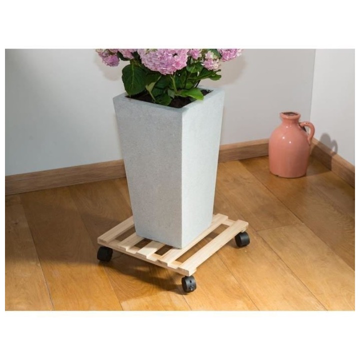 NATURE Tablette a roulettes pour plantes - Sapin - H7,4 x 35 x 35 cm