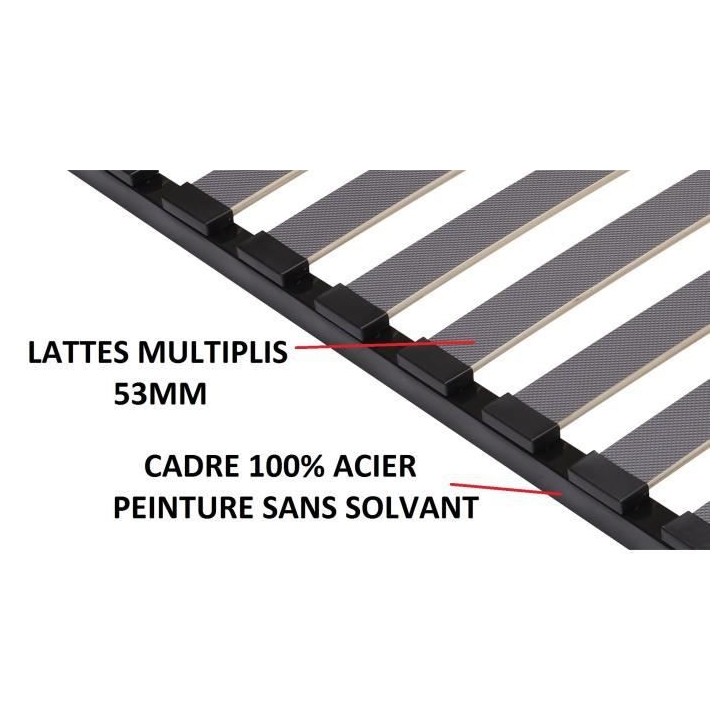 SEDAC Sommier 90x200 - 18 Lattes 53mm - Anthracite