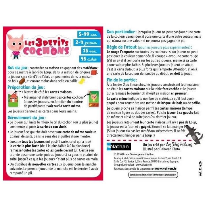 NATHAN - Les 3 Petits Cochons - Jeu de Cartes
