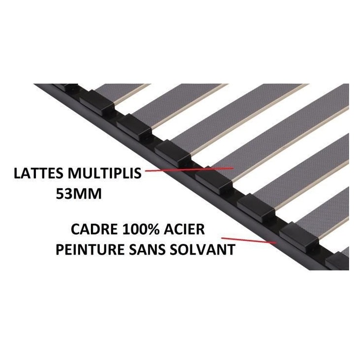 SEDAC Sommier 140 x 190 - 18 lattes 53 mm - Anthracite