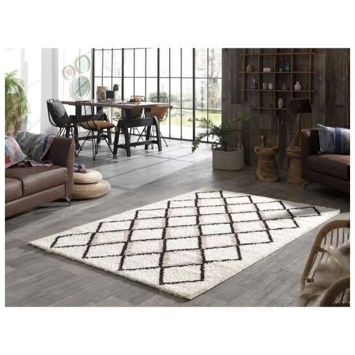 NAZAR SUZAN Tapis de salon Shaggy - Style berbere - 150 x 220 cm - Cre