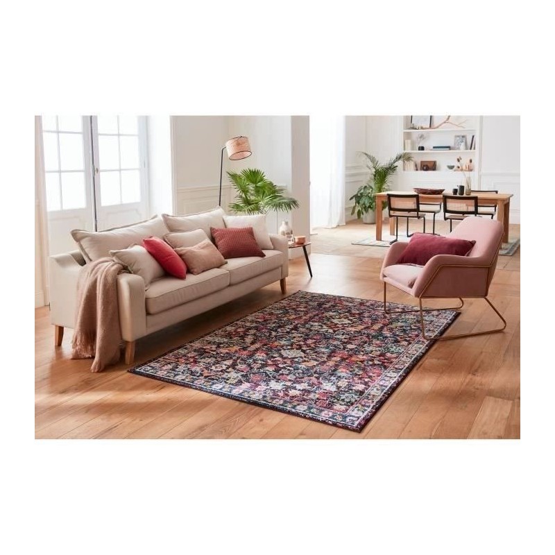 NAZAR Tapis EMA vintage coloré - 120 x 170 cm - Bleu, beige et rouge