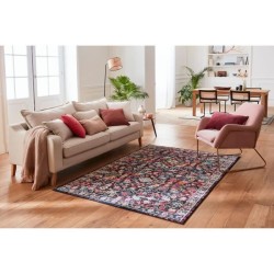 NAZAR Tapis EMA vintage coloré - 120 x 170 cm - Bleu, beige et rouge