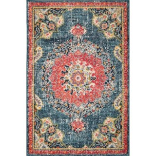 NAZAR Tapis EMA vintage coloré - 120 x 170 cm - Bleu, beige et rouge