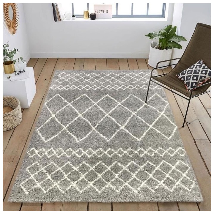 NEW ASMA Tapis de salon Shaggy - Style berbere - 150 x 220 cm - Gris
