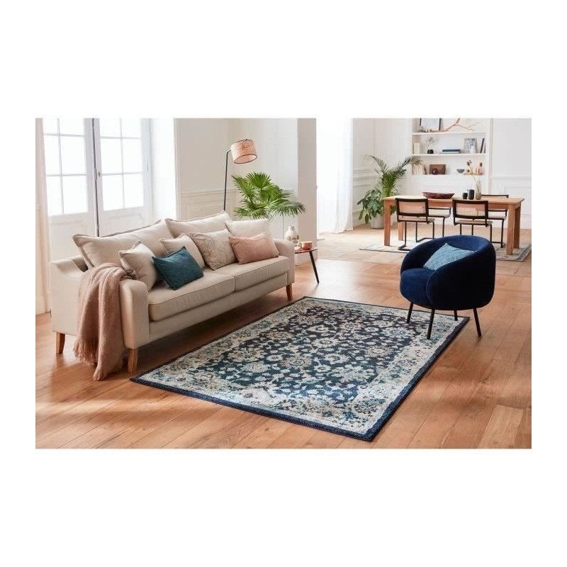 NAZAR Tapis EMA vintage coloré - 120 x 170 cm - Bleu, beige et creme