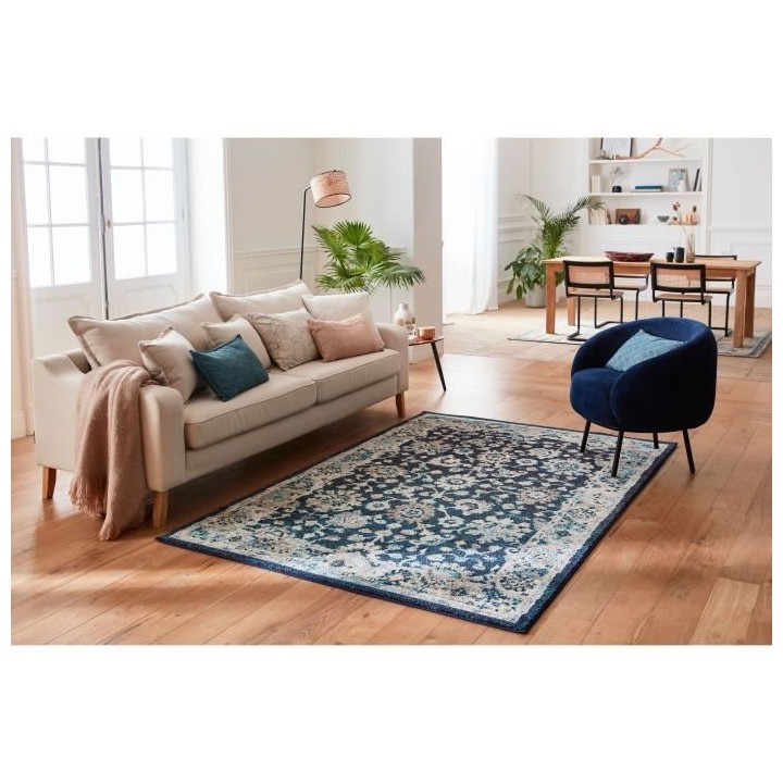 NAZAR Tapis EMA vintage coloré - 120 x 170 cm - Bleu, beige et creme
