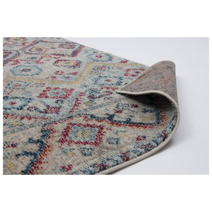 NAZAR Tapis EMA vintage coloré - 120 x 170 cm - Bleu, beige et rouge