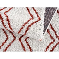 NAZAR Tapis de salon Shaggy longues meches style Berbere LOSA- 120 x 160 cm - Blanc et terracotta