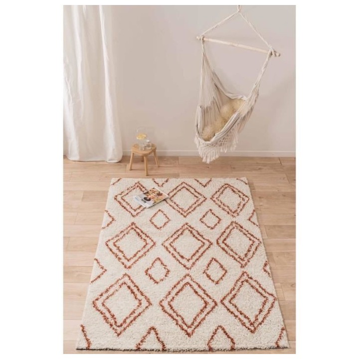 NAZAR Tapis de salon Shaggy longues meches style Berbere LOSA- 120 x 1