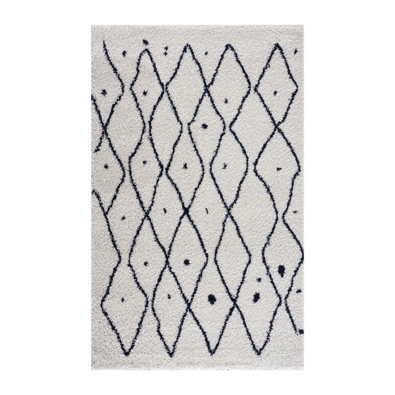 NAZAR Tapis de salon Shaggy longues meches style Berbere PIA - 120 x 160 cm - Blanc et bleu