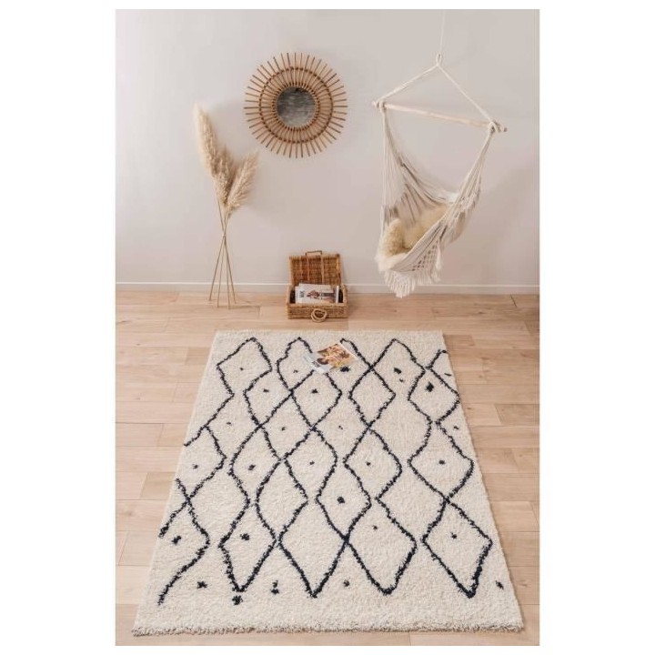 NAZAR Tapis de salon Shaggy longues meches style Berbere PIA - 120 x 1