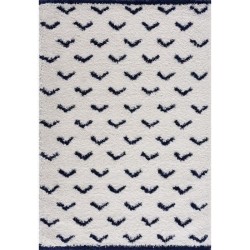 NAZAR Tapis de salon Shaggy longues meches style Berbere LAMIA - 120 x 160 cm - Blanc et bleu