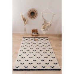 NAZAR Tapis de salon Shaggy longues meches style Berbere LAMIA - 120 x 160 cm - Blanc et bleu