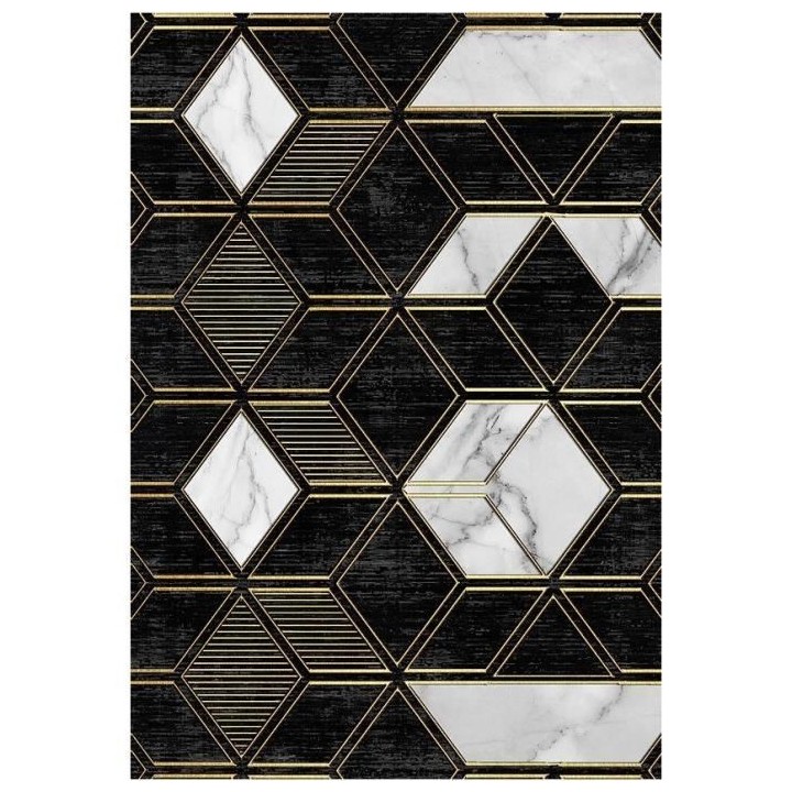 NAZAR Tapis Stampa Moderne noir motifs losanges 120 x 160 cm - Lavable