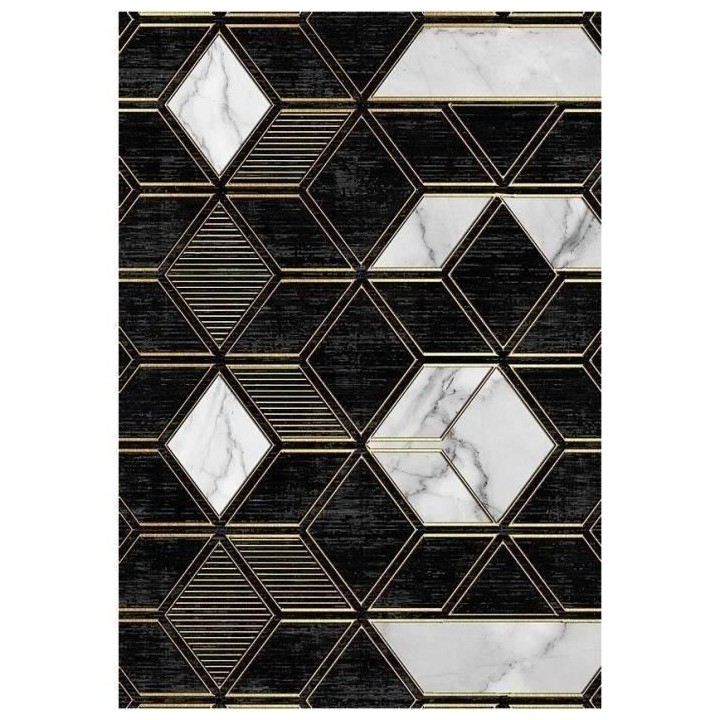 NAZAR Tapis Stampa Moderne noir motifs losanges 120 x 160 cm - Lavable