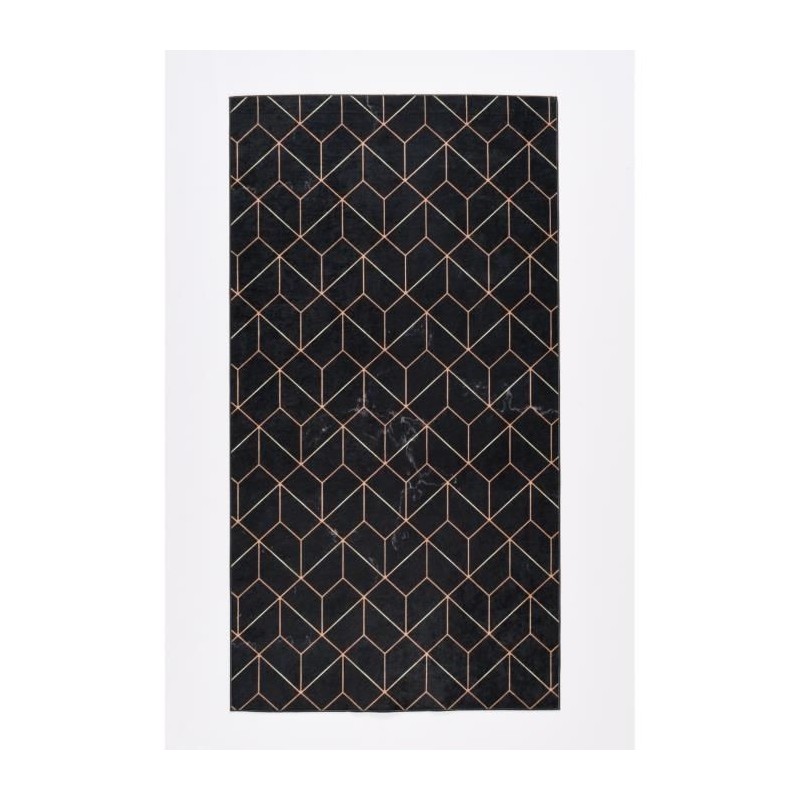 NAZAR Tapis Stampa Moderne2207 - 80 x 150 cm - Noir et motif dégradé orange/jaune - Lavable en machine