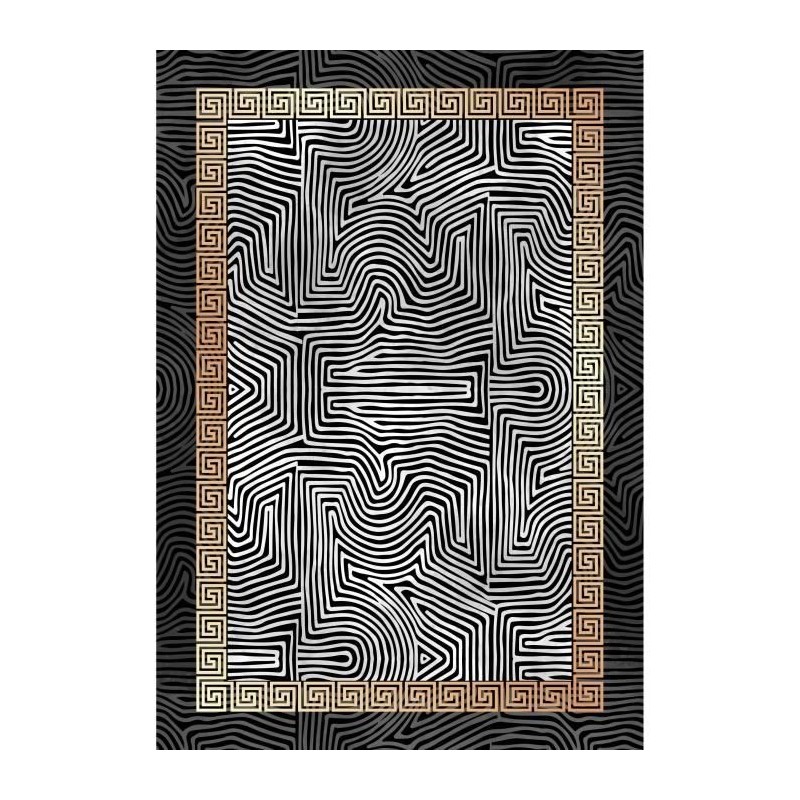 NAZAR Tapis Stampa Moderne 2208 - 120 x 160 cm - Noir,blanc et motif dégradé orange/jaune - Lavable en machine