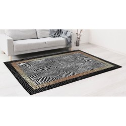 NAZAR Tapis Stampa Moderne 2208 - 120 x 160 cm - Noir,blanc et motif dégradé orange/jaune - Lavable en machine