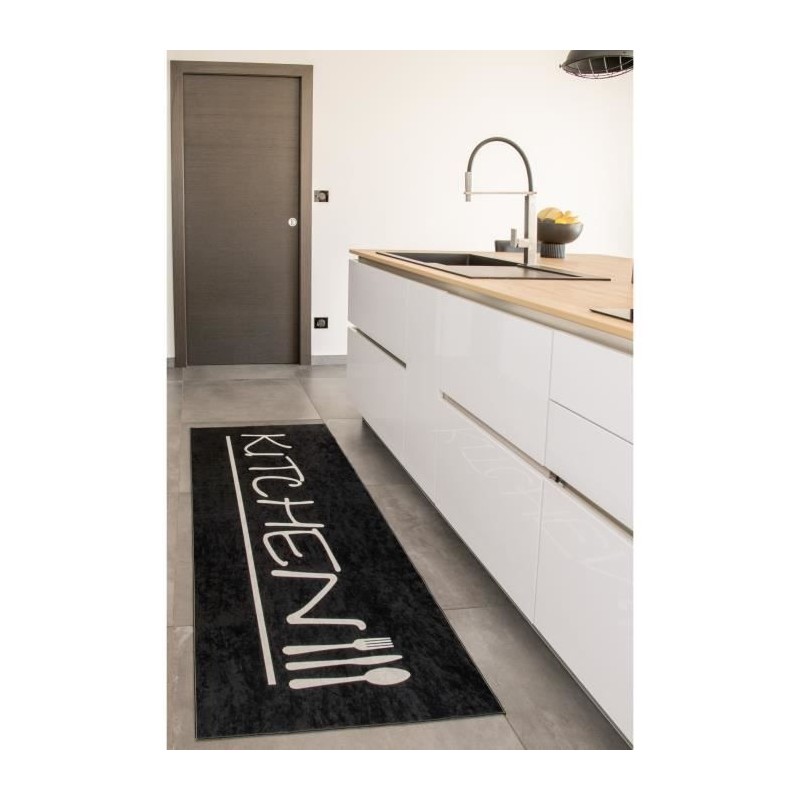 Tapis Moderne - STAMPA 8170 Kitchen - Noir - 100% polyester - 80x150 cm - Intérieur - NAZAR