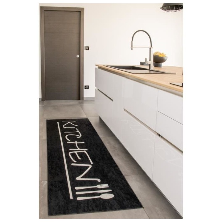 Tapis Moderne - STAMPA 8170 Kitchen - Noir - 100% polyester - 80x150 c