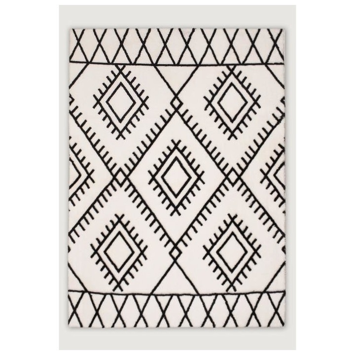Tapis shaggy a motif berbere 120x160 cm - Blanc et noir - LOFT - Lavab