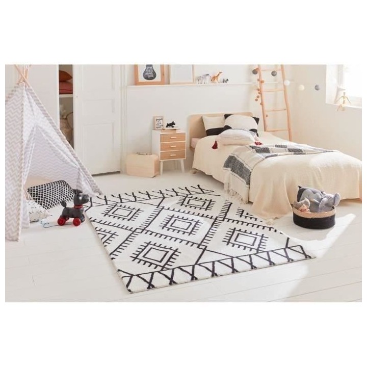 Tapis shaggy a motif berbere Loft - Blanc et noir - 140x200 cm - Lavab