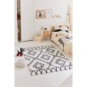 Tapis shaggy a motif berbere Loft - Blanc et noir - 140x200 cm - Lavable en machine - Intérieur