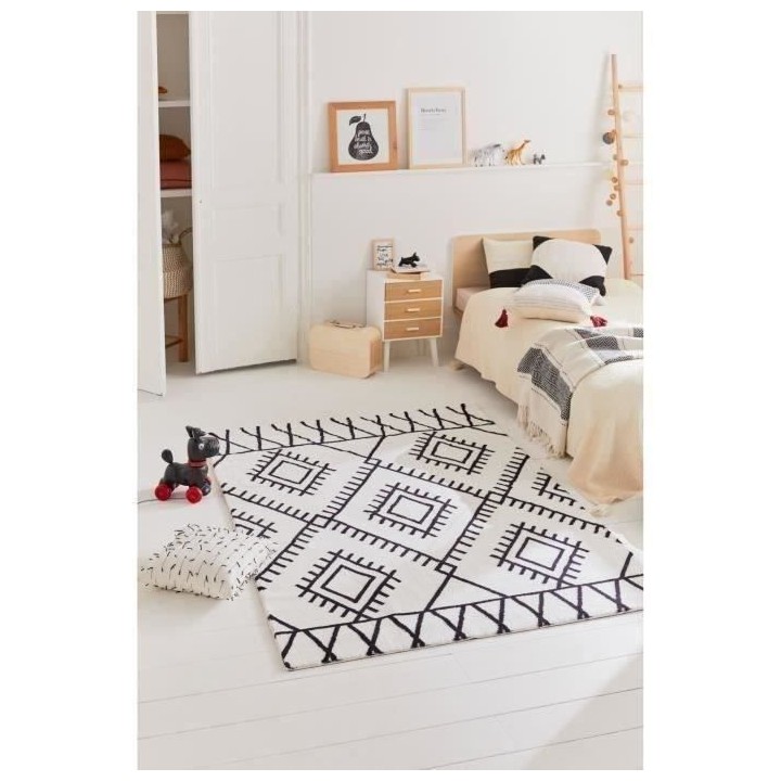 Tapis shaggy a motif berbere Loft - Blanc et noir - 140x200 cm - Lavab