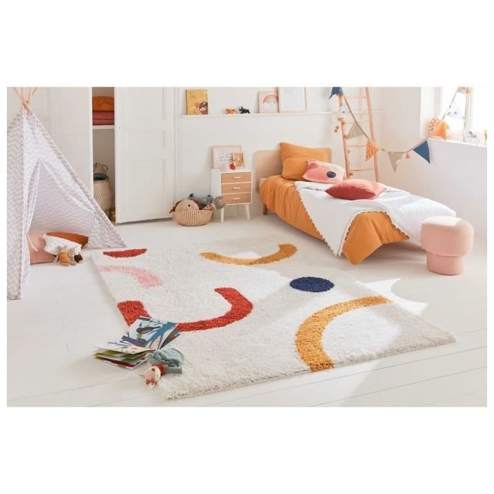 Tapis poils longs - Motif Géométrique - Multicolore - 100% polypropy