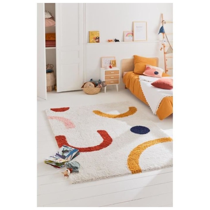 Tapis poils longs - Motif Géométrique - Multicolore - 100% polypropy