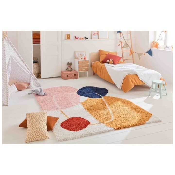 Tapis poils longs - Motif abstrait - Multicolore - 100% polypropylene