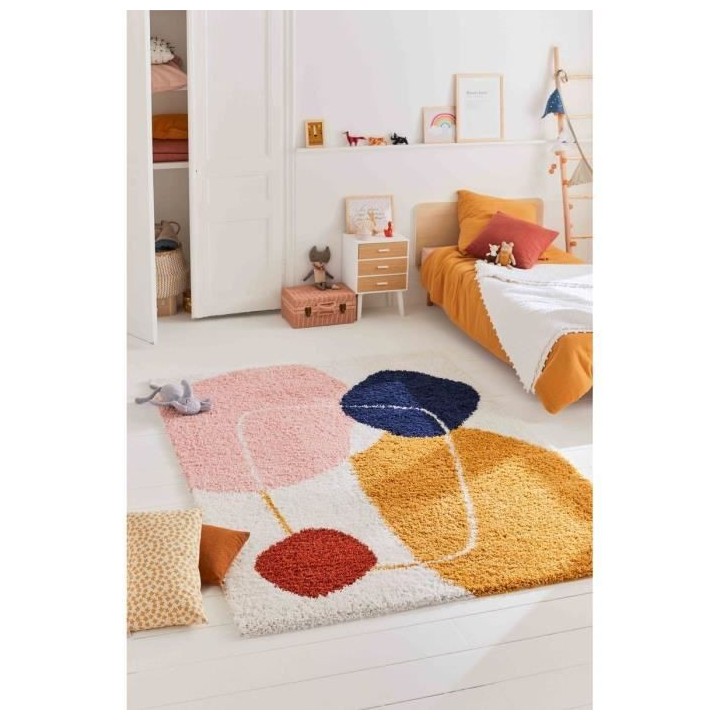 Tapis poils longs - Motif abstrait - Multicolore - 100% polypropylene