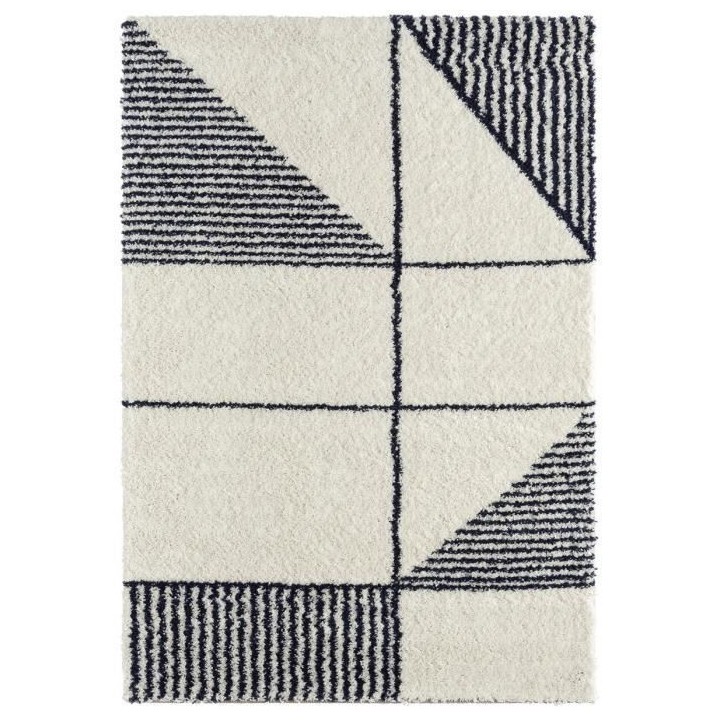 Tapis poils longs - Motif géométrique - Bleu - 100% polypropylene -