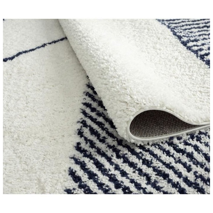 Tapis poils longs - Motif géométrique - Bleu - 100% polypropylene -